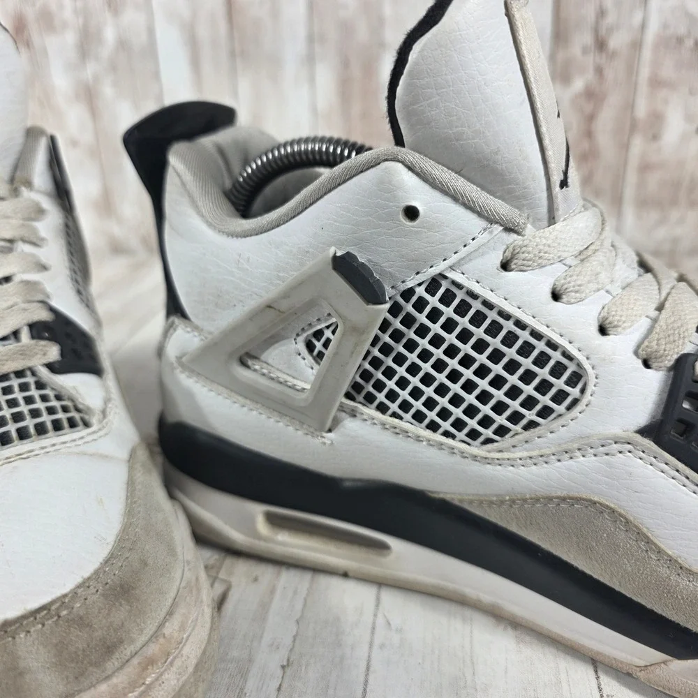 Jordan 4 Retro Military Black Kids Sneakers White Grey DH6927-111 Size 7Y